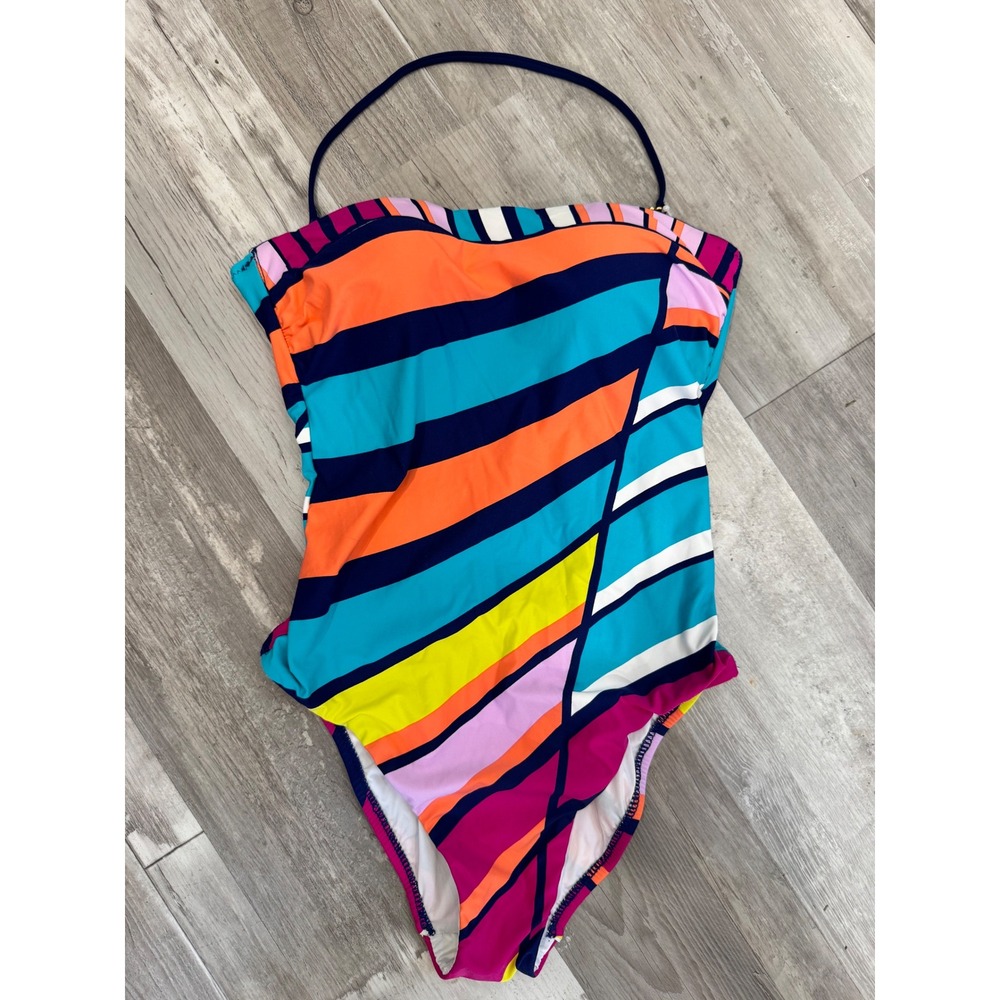 Trina Turk One Piece Swimsuit Women Multi Color Striped Cutout Size 4
